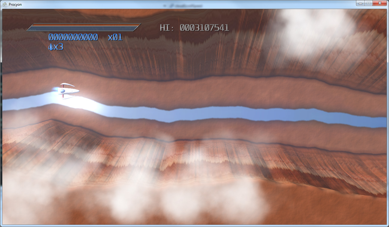 Screenshot from Procyon showing off a procedurally-generated canyon background