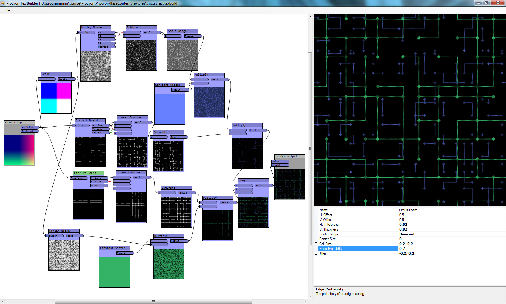 One more screenshot from the node-based texture editor, showing off a generated circuit-board-like pattern